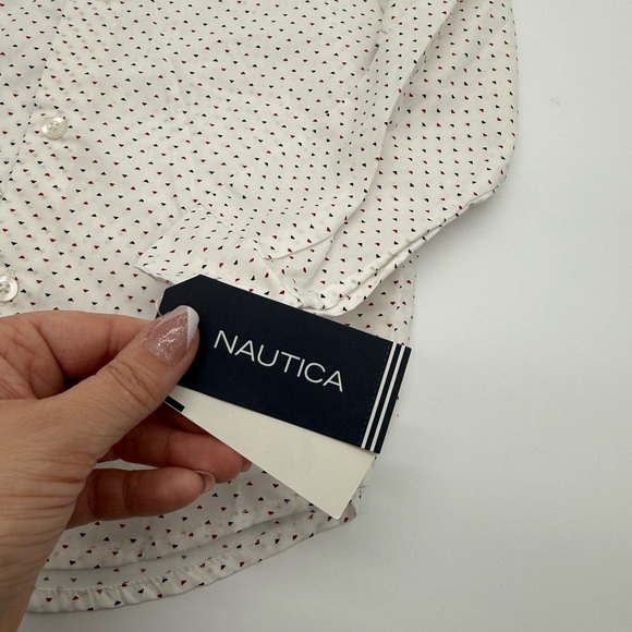 NAUTICA Kid’s Button Down Collared Dress Shirt Sz 4 Regular NWT White Design - Picture 6 of 10